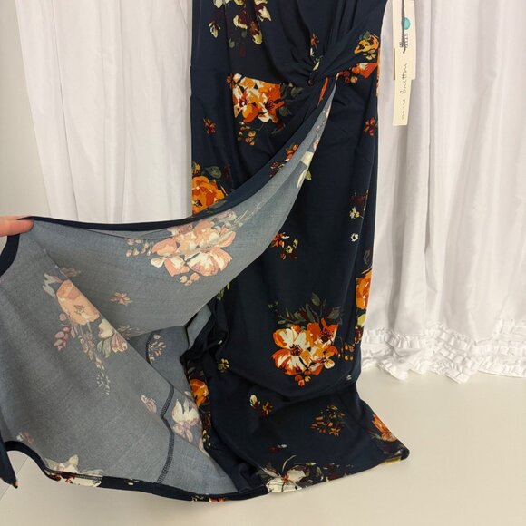 Nine Britton Vivienne Floral Navy Midi Dress Knot Detail Adjustable Straps Small - Picture 7 of 11